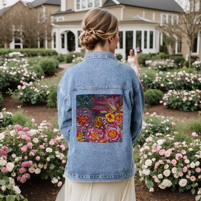 Floral Flowers denim jeans jacket (Wedding Back)