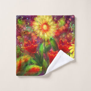 Floral Flowers Flower Abstract Art Red Yellow Wash Cloth