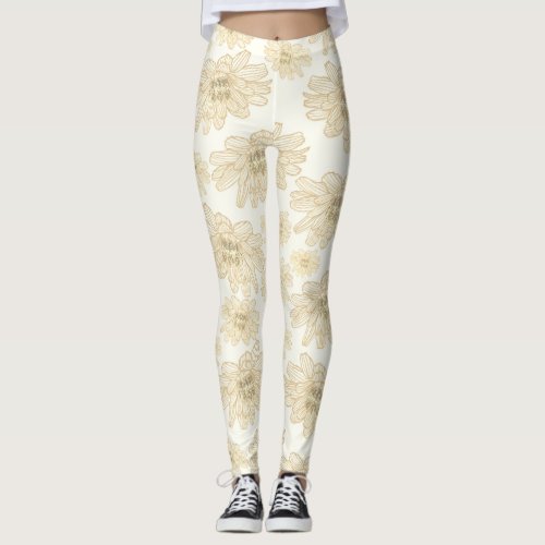 Floral Flowers Gold Yellow Leggings