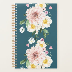 Floral flowers green spiral planner 