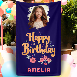 Floral Flowers Happy Birthday Handlettering Photo Banner