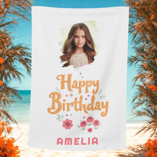 Floral Flowers Happy Birthday Handlettering Photo  House Flag (Creator Uploaded)