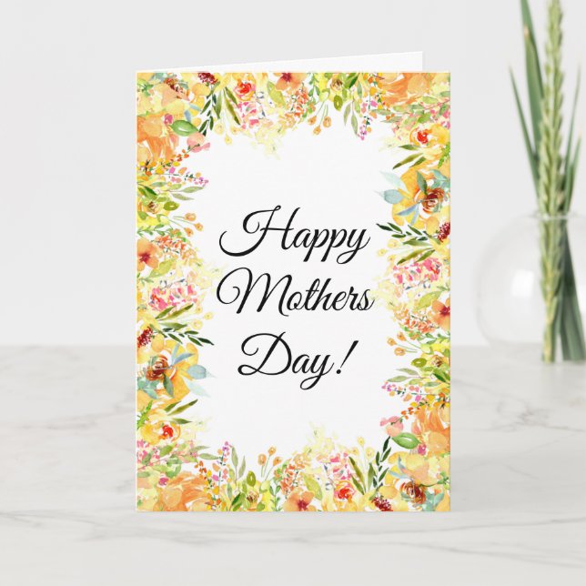 Floral Flowers Happy Mothers Day Pretty Cute Mom Card (Front)