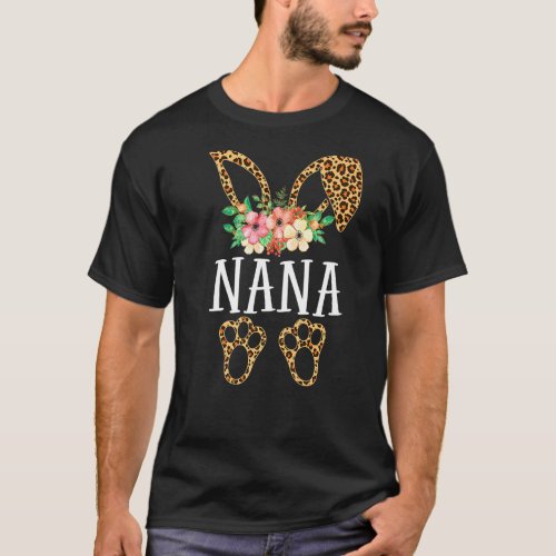 Floral Flowers Leopard Nana Bunny Happy Easter Day T_Shirt