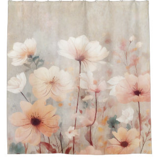 Floral Flowers Orange Beige Peach Design 328 Shower Curtain