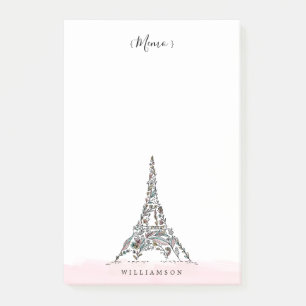 Floral Flowers Paris Eiffel Tower Personalized Post-it Notes