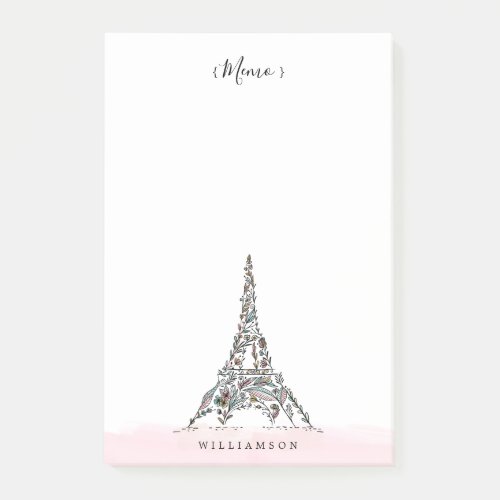 Floral Flowers Paris Eiffel Tower Personalized Post_it Notes