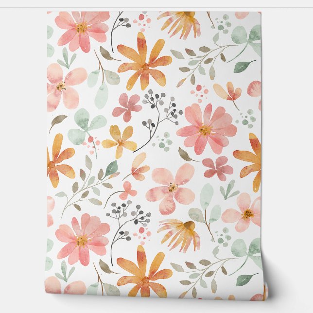 FLORAL FLOWERS PASTEL VINTAGE WALLPAPER (Unrolling)