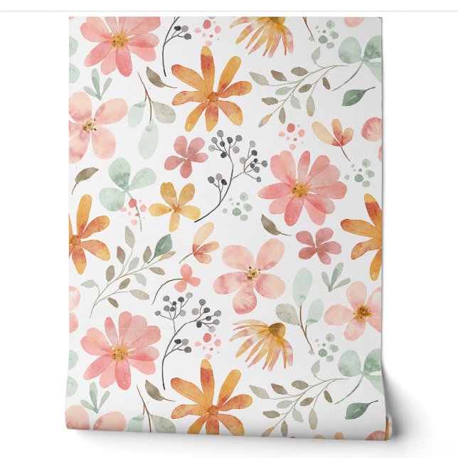 FLORAL FLOWERS PASTEL VINTAGE WALLPAPER WALLPAPER  (Unrolling)