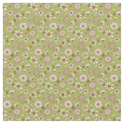 Floral flowers pattern green background Fabric 