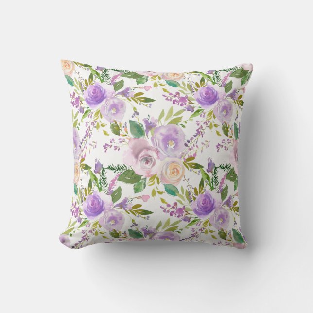*~* Floral Flowers Pattern Print Lavender Throw Pillow (Front)