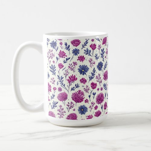 Floral Flowers Pattern Repetitive Purple Blue  Coffee Mug