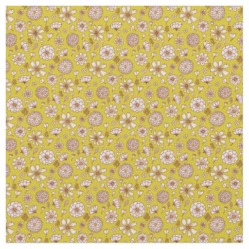 Floral flowers pattern yellow background Fabric