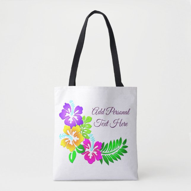Floral Flowers Personalize Tote Bag (Front)