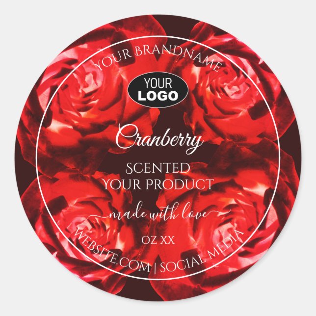 Floral Flowers Product Labels Red Roses with Logo (Front)