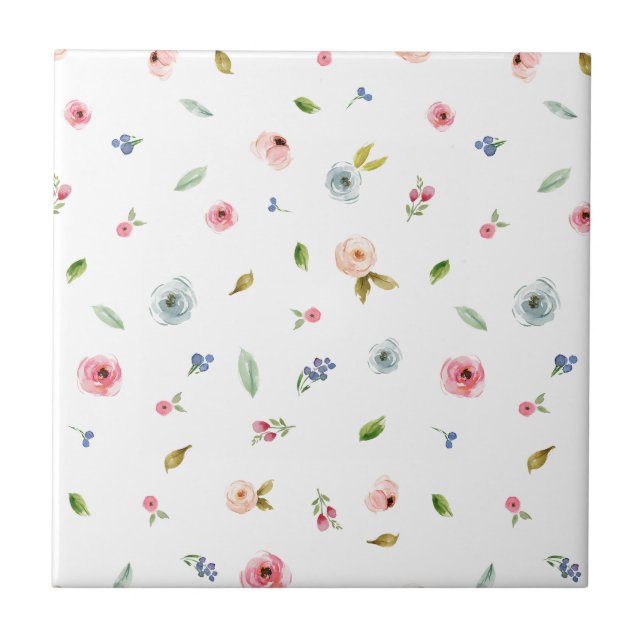Floral Flowers Roses Botanical Cute Simple Minimal Ceramic Tile (Front)