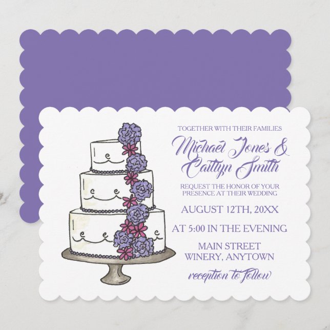 Floral Flowers Roses Bridal Shower Wedding Cake  Invitation (Front/Back)
