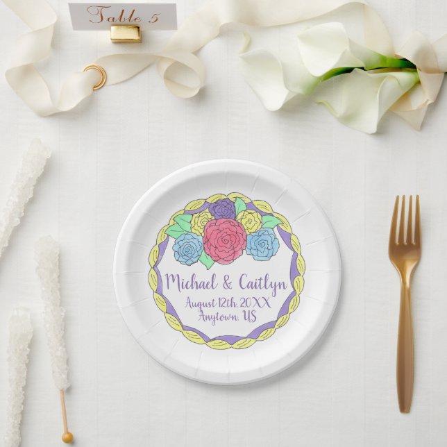 Floral Flowers Roses Bridal Shower Wedding Cake Paper Plates (Wedding)