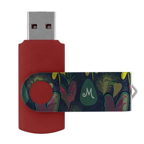 Floral Flowers Watercolor Botanical Monogram USB Flash Drive