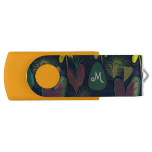 Floral Flowers Watercolor Botanical Monogram USB Flash Drive