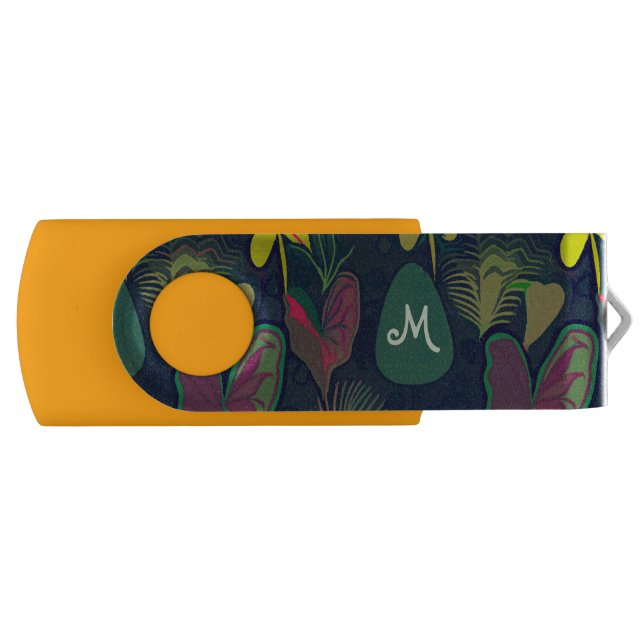 Floral Flowers Watercolor Botanical Monogram USB  Flash Drive (Front)