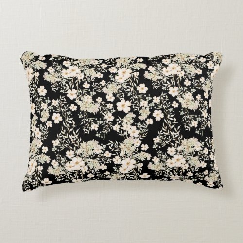 Floral Flowers Wildflowers Leaves Black Background Accent Pillow