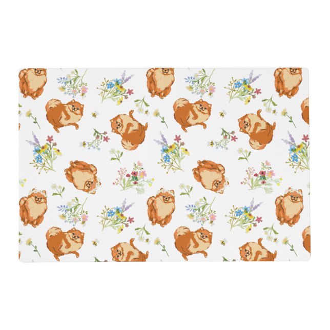 Floral Fluffy Dog Laminated Placemat (Front)
