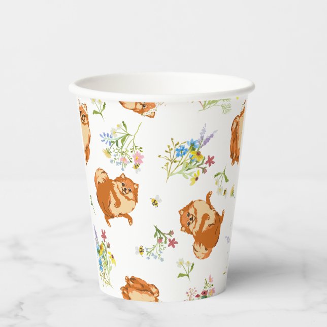 Floral Fluffy Dog Paper cup (Front)