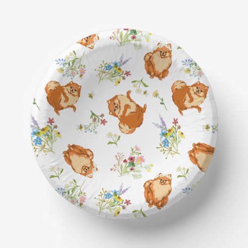 Floral Fluffy Dog Party Paper Bowls