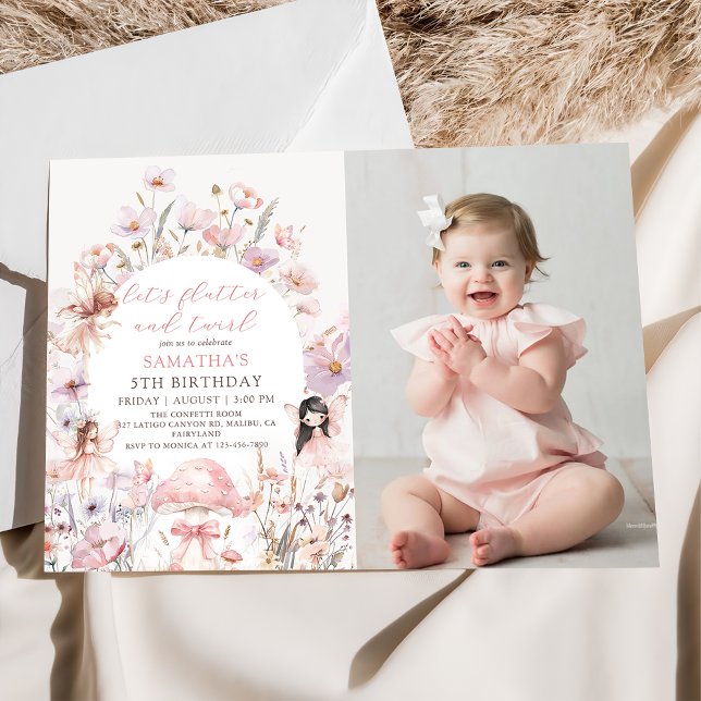 Floral Flutter and Twirl Fairy Birthday Photo Invitation (Creator Uploaded)