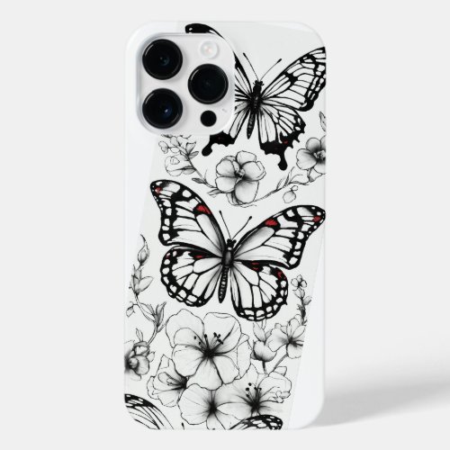 Floral Flutter Eight Butterfly Sketches _ Tattoo  iPhone 14 Pro Max Case