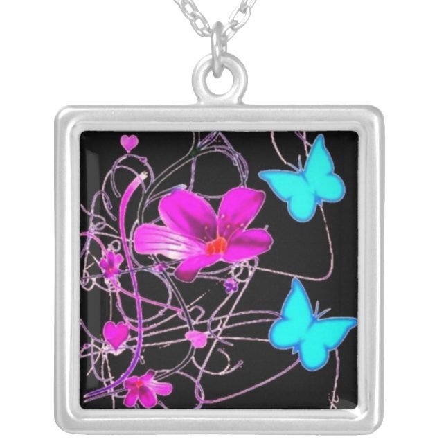 Floral Fly Silver Plated Necklace (Front)