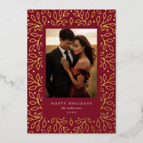 Floral Foil Happy Holidays Photo Card