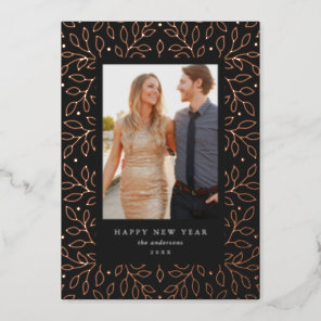 Floral Foil Happy New Year Holiday Photo Card