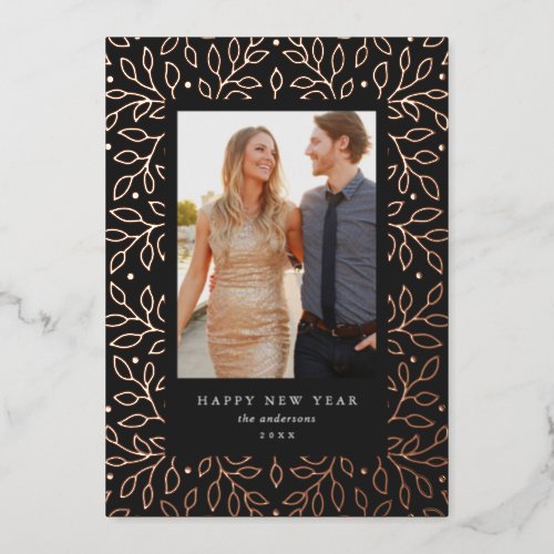 Floral Foil Happy New Year Holiday Photo Card