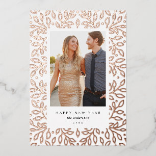 Floral Foil Happy New Year Holiday Photo Card