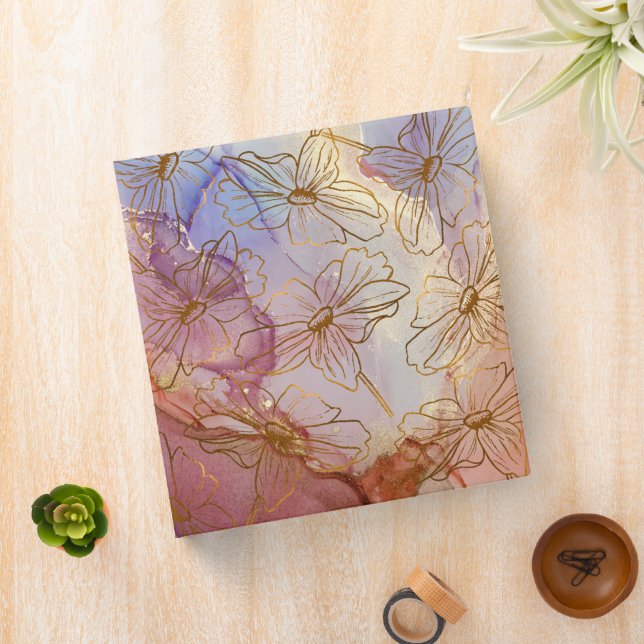 Floral Foils on Pastel Abstract  3 Ring Binder (In Situ)