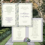 Floral Folded Church Wedding Program Template<br><div class="desc">Folded wedding program with floral deign and long church ceremony template. Multi-color hydrangea flowers with leaves make a background pattern on one side. When folded, these pages will be the front and back of the program. Colors are pale green and lavender. Modern script is used in purple for the couple's...</div>