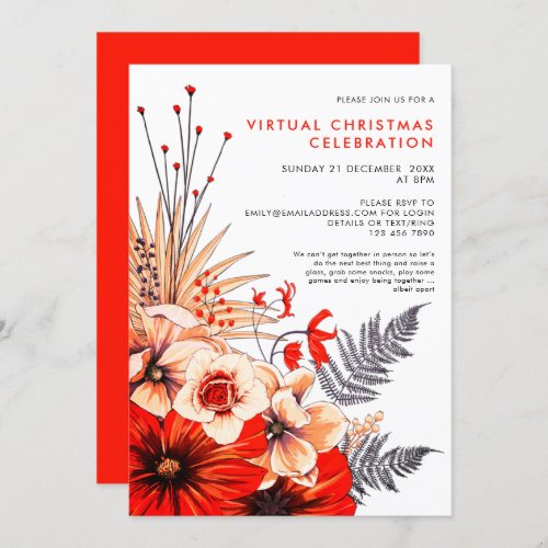 Floral Foliage Berries Virtual Christmas Party Invitation