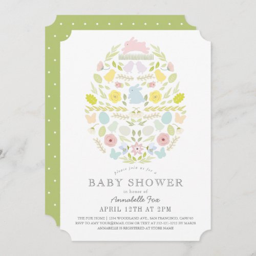 Floral Foliage Easter Egg Bunny Baby Shower Invitation