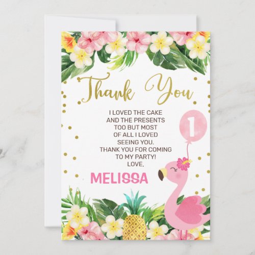 Floral Foliage Flamingo Birthday Thank You Card