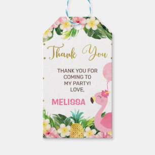 Floral Foliage Flamingo Birthday Thank You Gift Tags