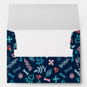 Floral & Foliage Pet Paw Print & Bone Pattern Navy Envelope