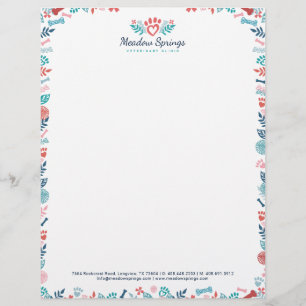 Floral & Foliage Pet Paw Print Framed Letterhead