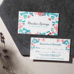 Floral &amp; Foliage Pet Paw Print Pattern Appointment Card