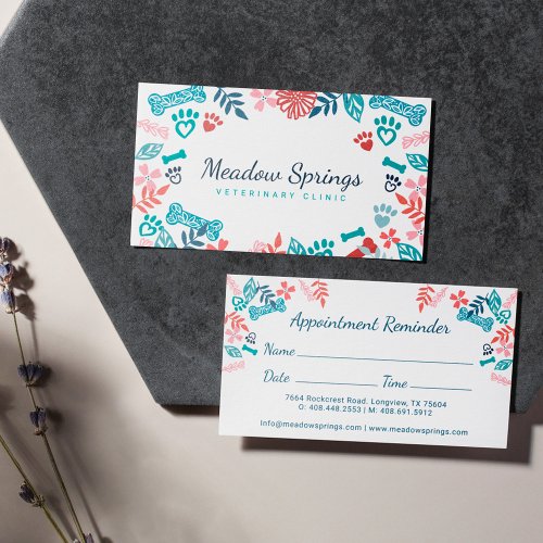 Floral  Foliage Pet Paw Print Pattern Appointment Card