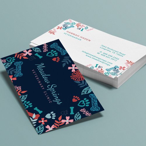 Floral  Foliage Pet Paw Print Pattern Business Card