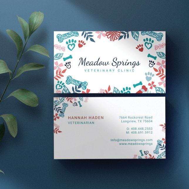 Floral & Foliage Pet Paw Print Pattern Business Card (Creator Uploaded)