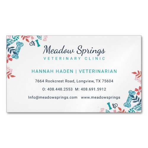 Floral  Foliage Pet Paw Print Pattern Business Card Magnet