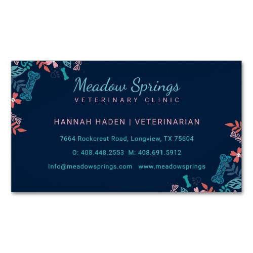Floral  Foliage Pet Paw Print Pattern Business Card Magnet